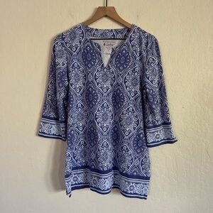 Coolibar St. Lucia Tunic Top Medium Blue White Printed Sun Protection UPF 50+